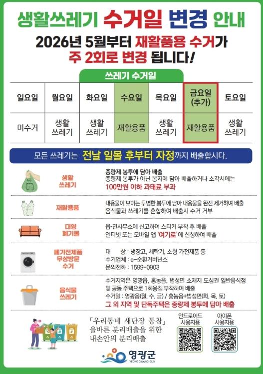 영광군, 재활용품 수거 주 2회로 확대운영