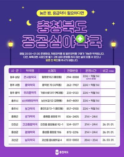 충북도, 공공심야약국·24시 편의점과 함께 안전한 휴가를!