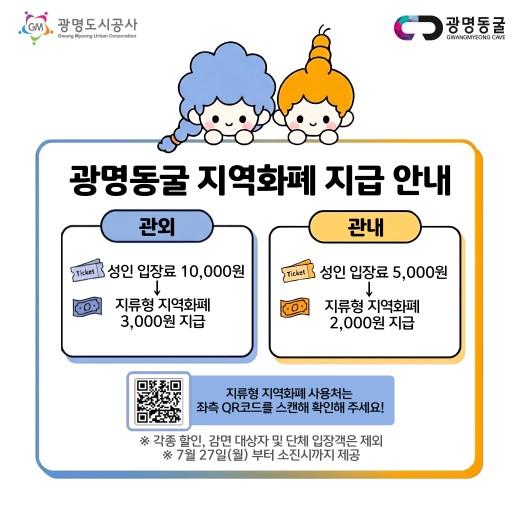 광명도시공사, 광명동굴 성인 입장객 대상 지류형 지역화폐 지급 시행